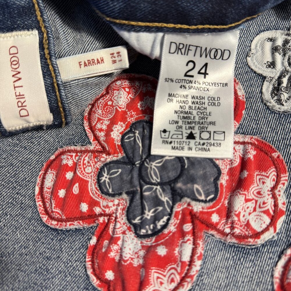 NWOT Free People x Driftwood Farrah Embroidered Flare Jeans Sz 24 - Picture 13 of 16